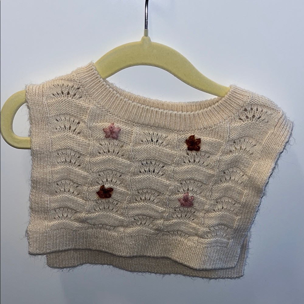 Zara Cream Knit Kids Top with Floral Accents